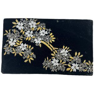 Vintage Fuji Bag Black Velvet Clutch Purse HandMade‎ Embroidered Beads Mirror